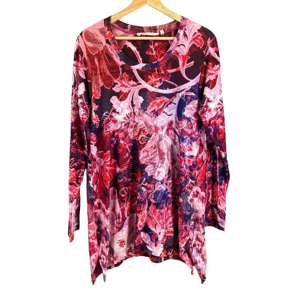 Soft Surroundings Top Tunic Pink Floral Scoop Neck Knit Long Sleeve‎ Medium